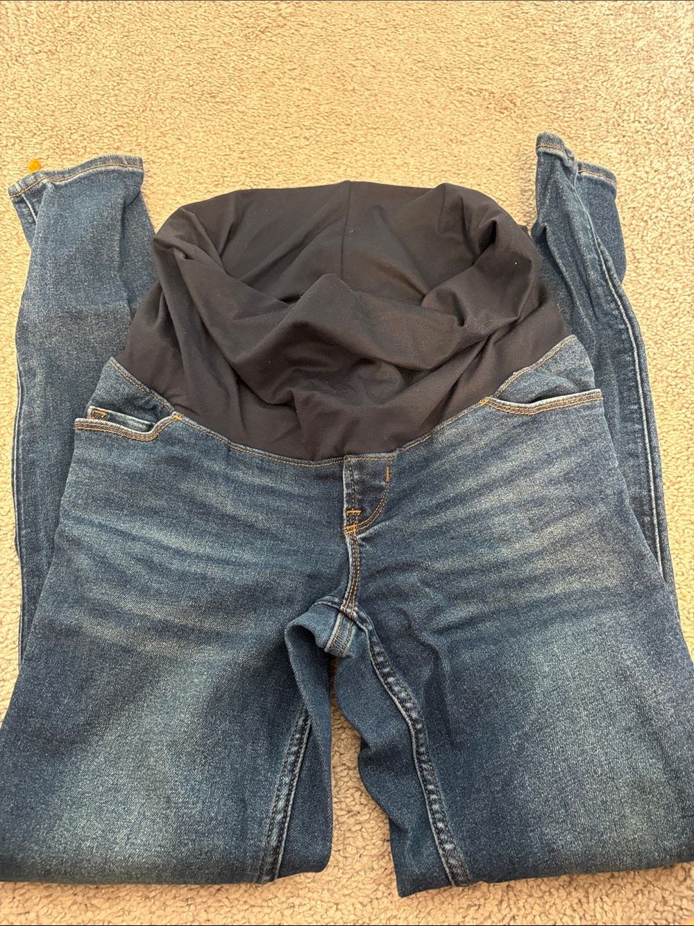 Old Navy Blue Denim Maternity Jeans with Black Stretch Panel
